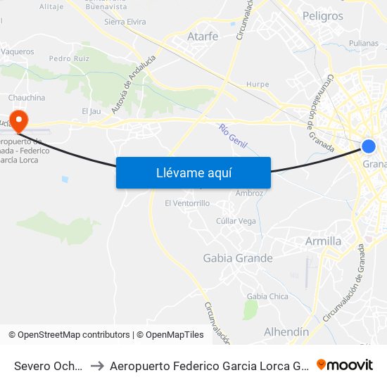 Severo Ochoa 11 to Aeropuerto Federico Garcia Lorca Granada-Jaén map