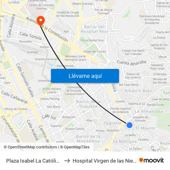 Plaza Isabel La Católica 4 to Hospital Virgen de las Nieves map