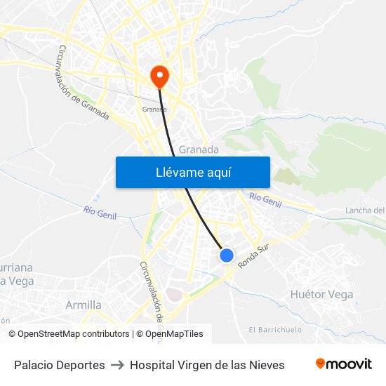 Palacio Deportes to Hospital Virgen de las Nieves map
