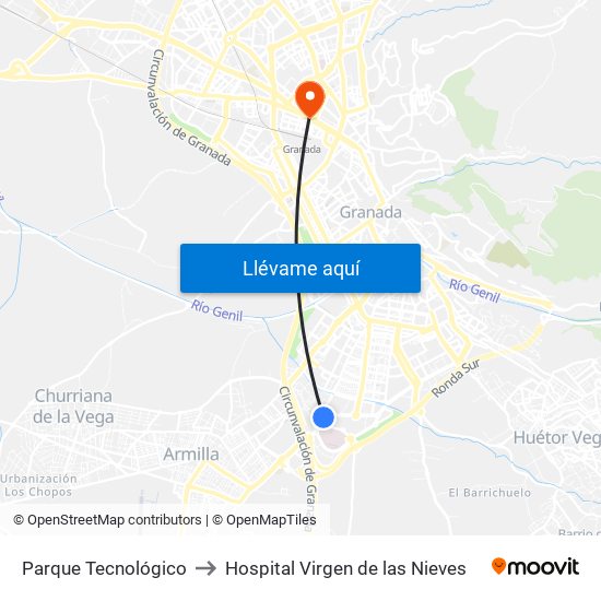 Parque Tecnológico to Hospital Virgen de las Nieves map