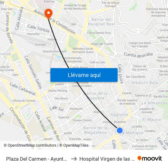 Plaza Del Carmen - Ayuntamiento to Hospital Virgen de las Nieves map