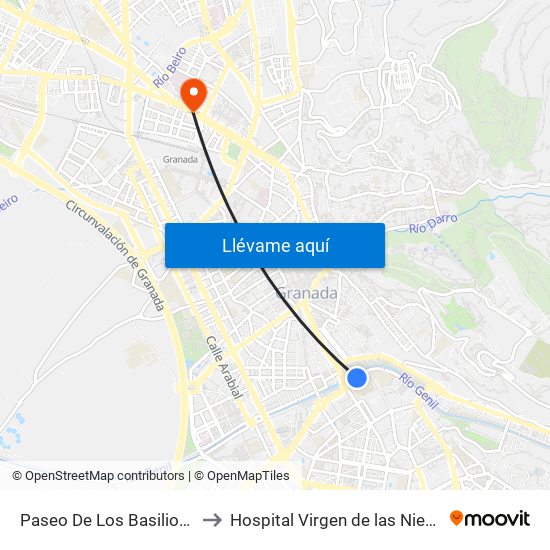 Paseo De Los Basilios 1 to Hospital Virgen de las Nieves map