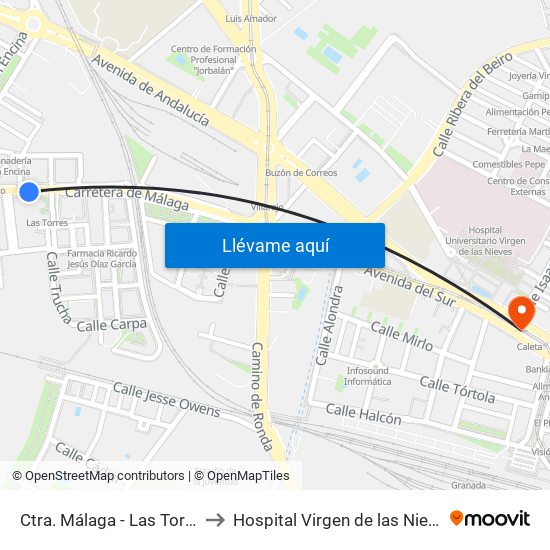 Ctra. Málaga - Las Torres to Hospital Virgen de las Nieves map