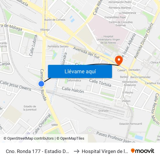 Cno. Ronda 177 - Estadio De La Juventud to Hospital Virgen de las Nieves map