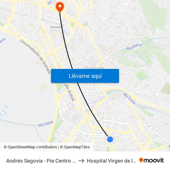 Andrés Segovia - Fte Centro Cívico Zaidín to Hospital Virgen de las Nieves map