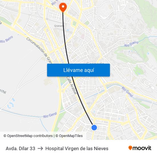 Avda. Dílar 33 to Hospital Virgen de las Nieves map