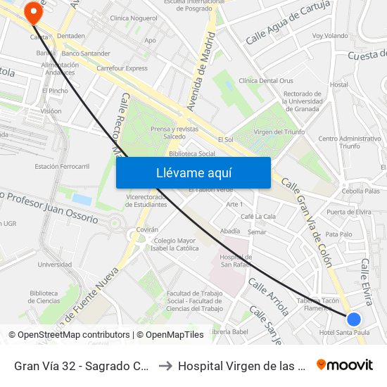 Gran Vía 32 - Sagrado Corazón to Hospital Virgen de las Nieves map