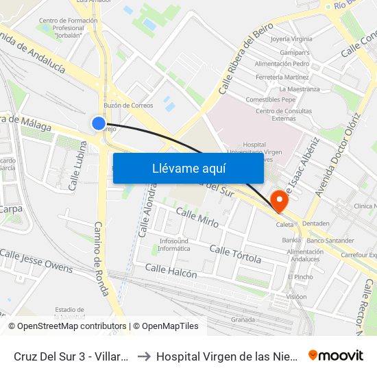 Cruz Del Sur 3 - Villarejo to Hospital Virgen de las Nieves map