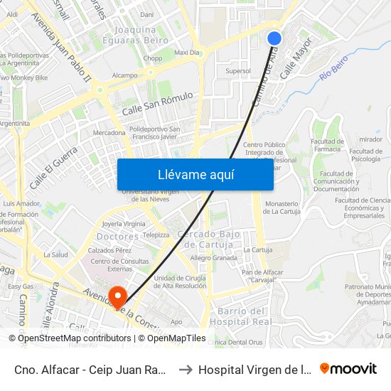 Cno. Alfacar - Ceip Juan Ramón Jiménez to Hospital Virgen de las Nieves map