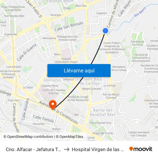 Cno. Alfacar - Jefatura Tráfico to Hospital Virgen de las Nieves map
