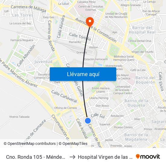 Cno. Ronda 105 - Méndez Núñez to Hospital Virgen de las Nieves map