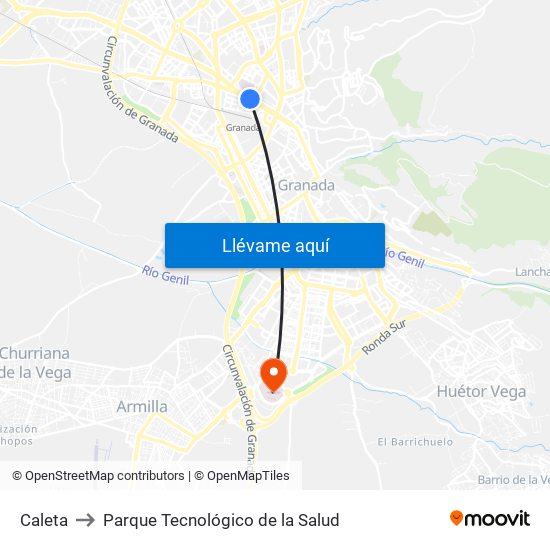 Caleta to Parque Tecnológico de la Salud map