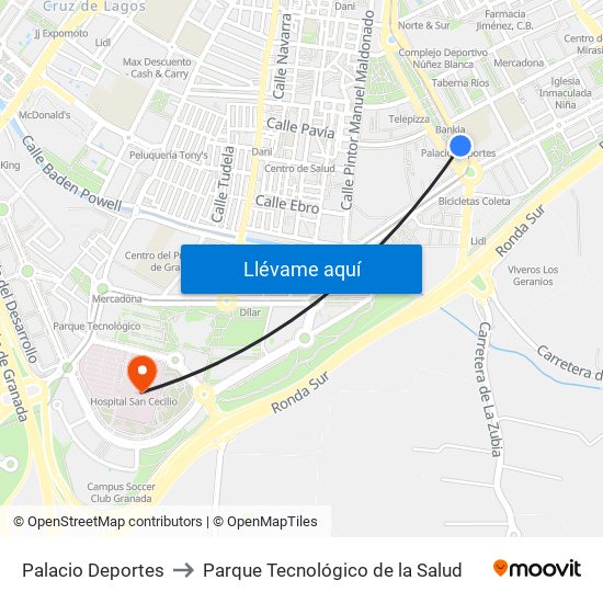 Palacio Deportes to Parque Tecnológico de la Salud map