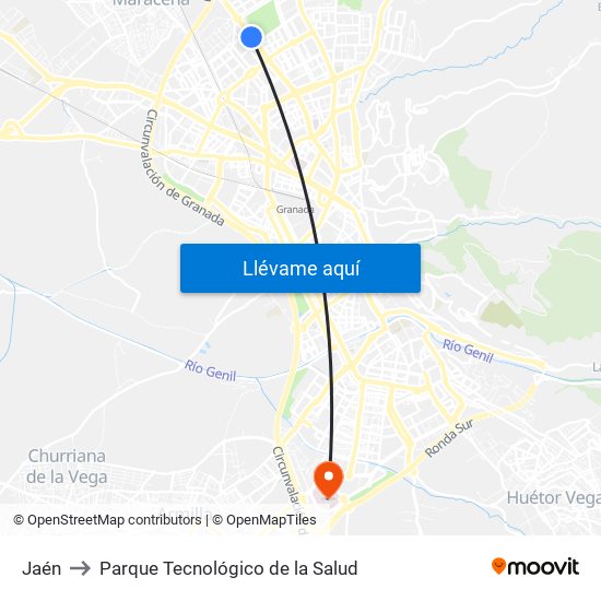 Jaén to Parque Tecnológico de la Salud map