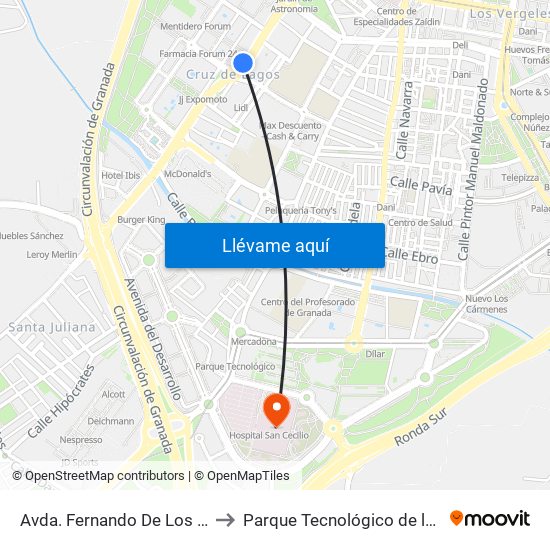 Avda. Fernando De Los Ríos 2 to Parque Tecnológico de la Salud map