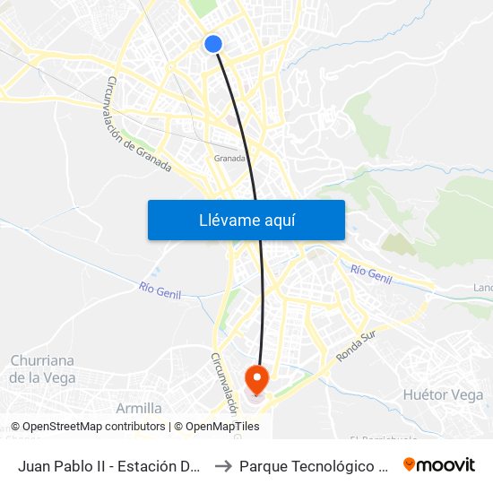 Juan Pablo II - Estación De Autobuses to Parque Tecnológico de la Salud map