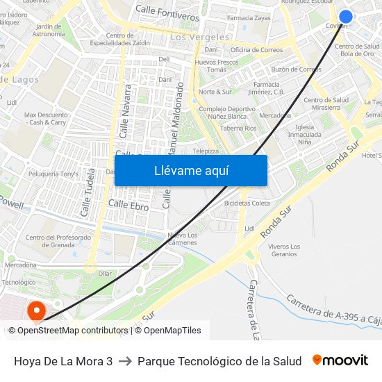 Hoya De La Mora 3 to Parque Tecnológico de la Salud map