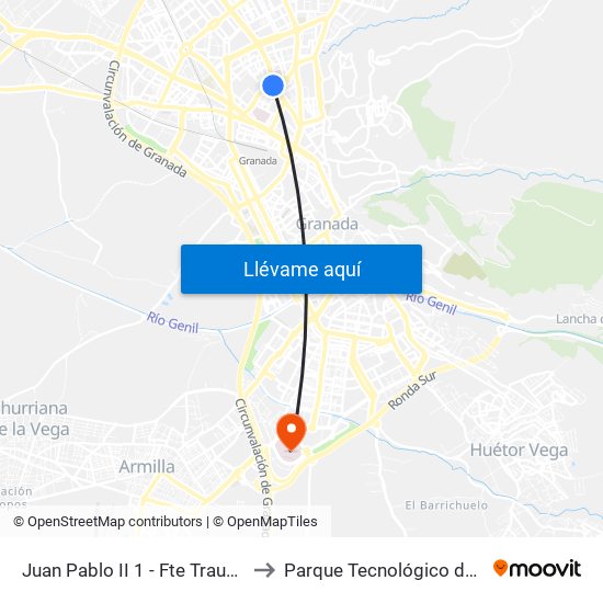 Juan Pablo II 1 - Fte Traumatología to Parque Tecnológico de la Salud map