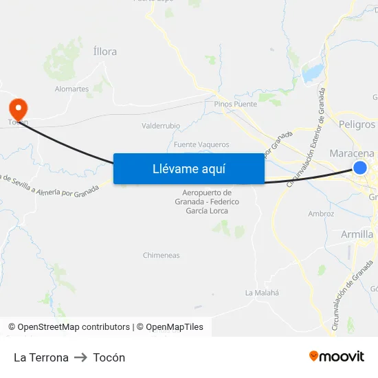 La Terrona to Tocón map