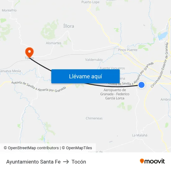 Ayuntamiento Santa Fe to Tocón map
