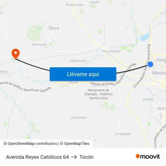Avenida Reyes Católicos 64 to Tocón map