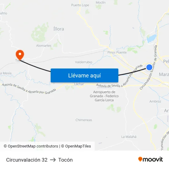 Circunvalación 32 to Tocón map