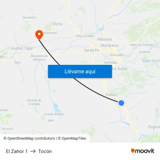 El Zahor 1 to Tocón map