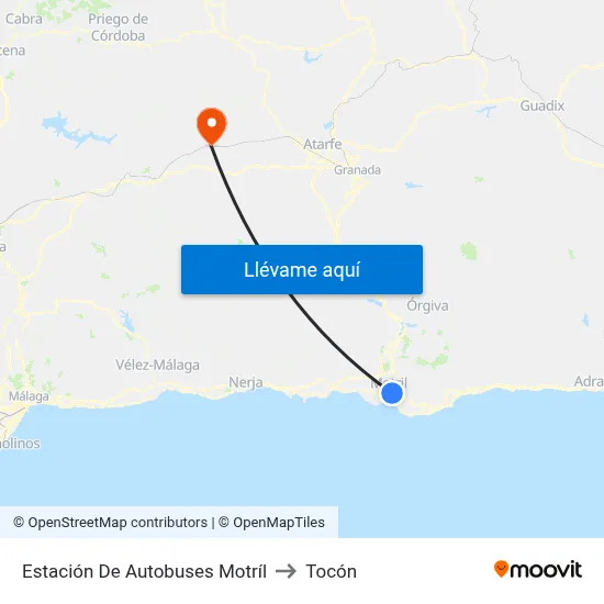 Estación De Autobuses Motríl to Tocón map