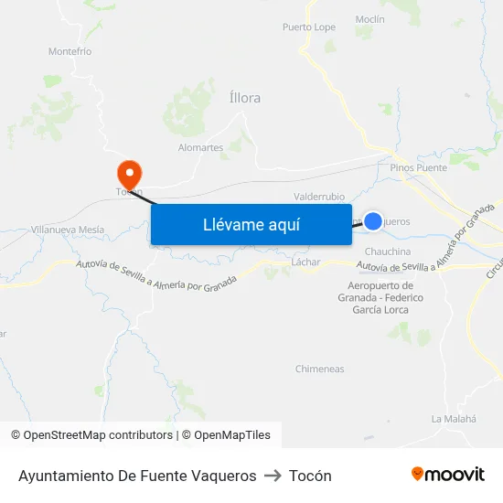 Ayuntamiento De Fuente Vaqueros to Tocón map