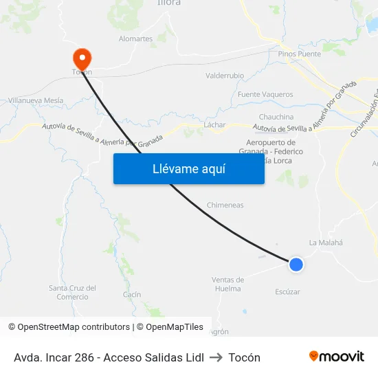 Avda. Incar 286 - Acceso Salidas Lidl to Tocón map