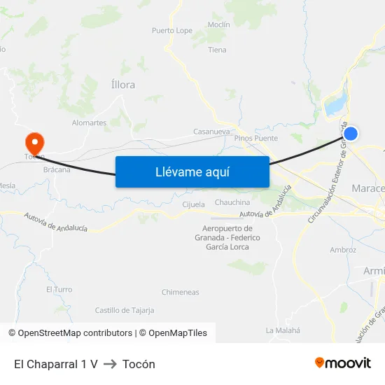 El Chaparral 1 V to Tocón map