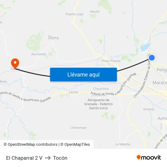 El Chaparral 2 V to Tocón map