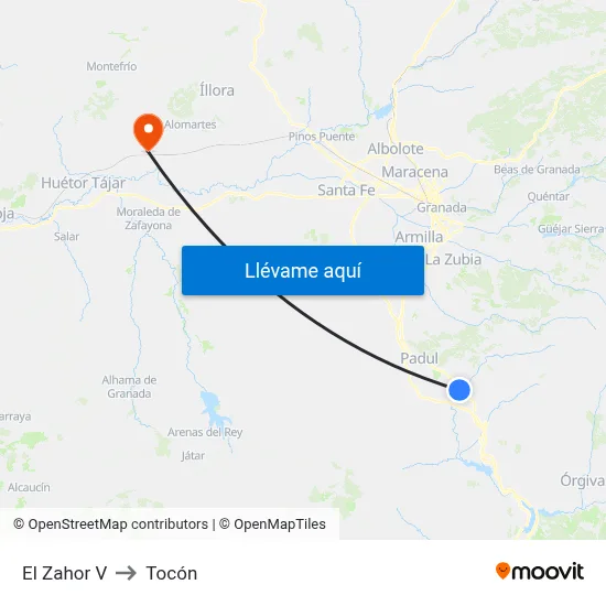El Zahor V to Tocón map