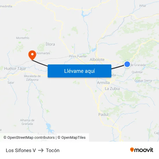 Los Sifones V to Tocón map