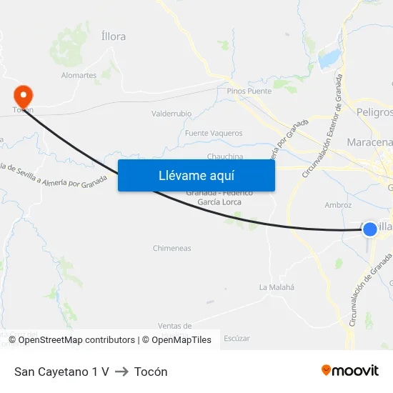 San Cayetano 1 V to Tocón map