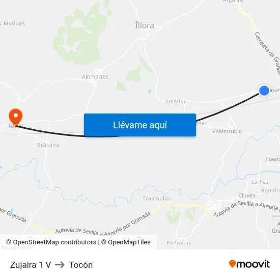 Zujaira 1 V to Tocón map