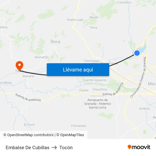Embalse De Cubillas to Tocón map