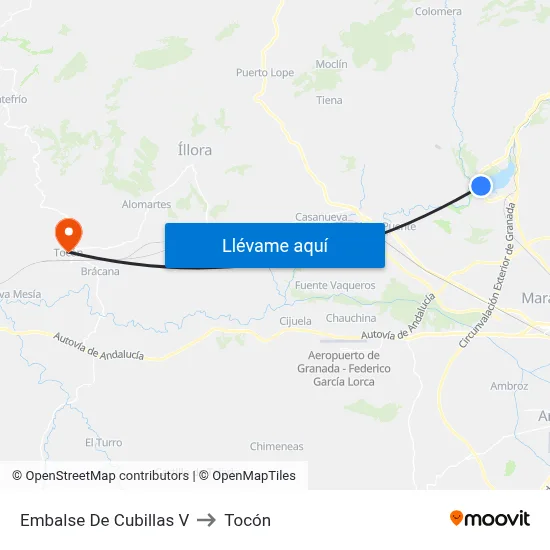 Embalse De Cubillas V to Tocón map