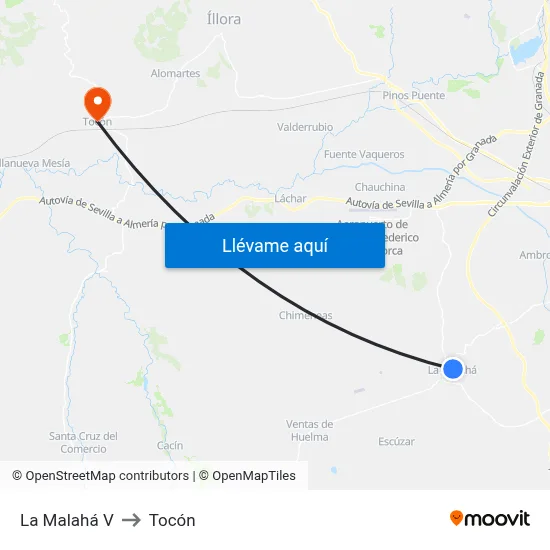 La Malahá V to Tocón map