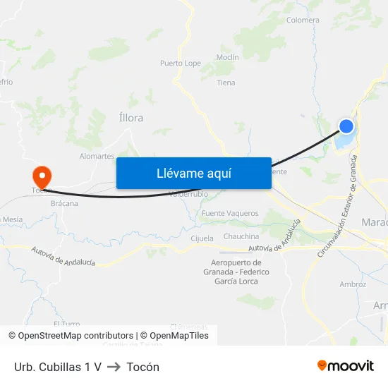 Urb. Cubillas 1 V to Tocón map