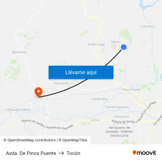 Avda. De Pinos Puente to Tocón map