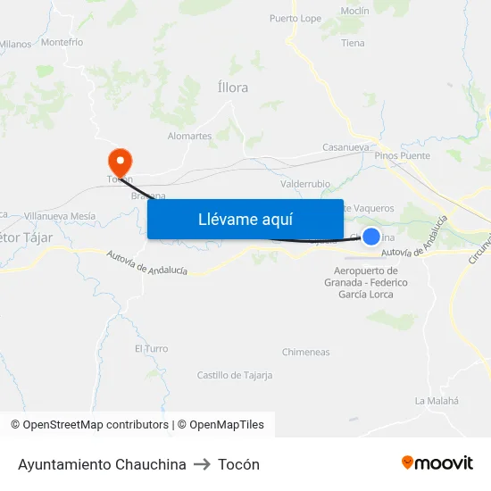 Ayuntamiento Chauchina to Tocón map
