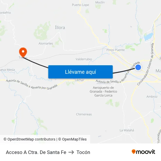 Acceso A Ctra. De Santa Fe to Tocón map