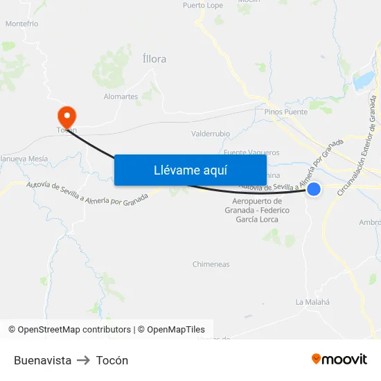 Buenavista to Tocón map