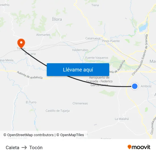 Caleta to Tocón map