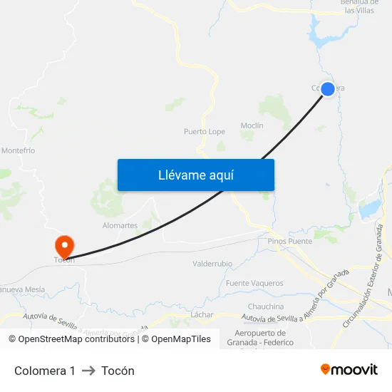 Colomera 1 to Tocón map