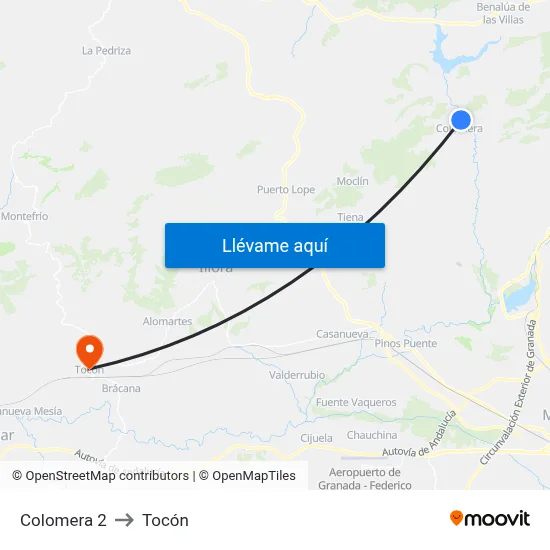 Colomera 2 to Tocón map