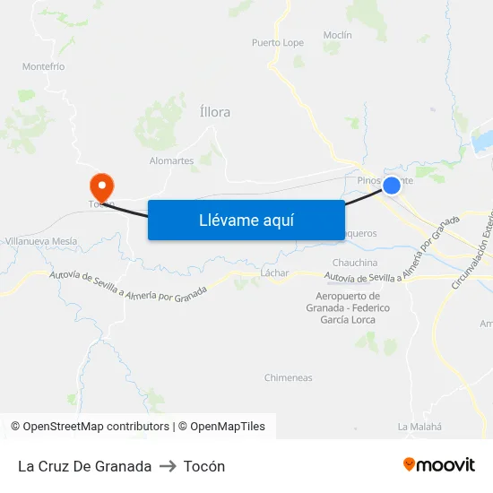 La Cruz De Granada to Tocón map