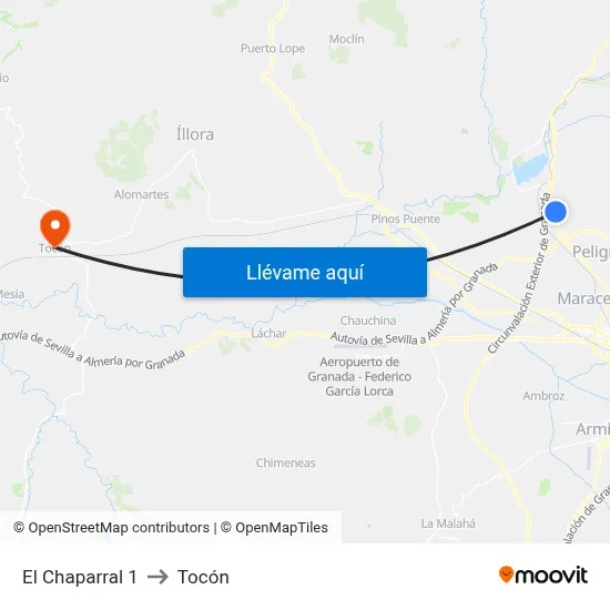 El Chaparral 1 to Tocón map
