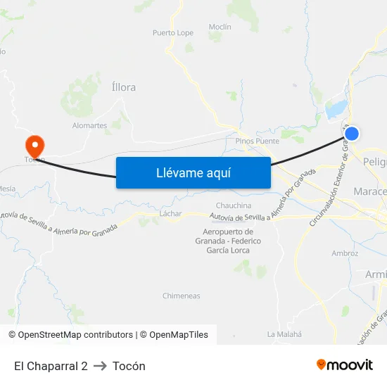 El Chaparral 2 to Tocón map
